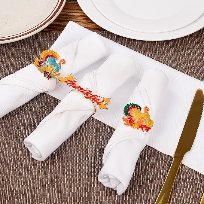 Thanksgiving Napkin Rings Set of 8, Thankful Napkin Rings - Image 6