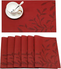 SHACOS Woven Vinyl Placemats Set of 8 Red Leaf Pattern Wipeable Place Mats by SHACOS