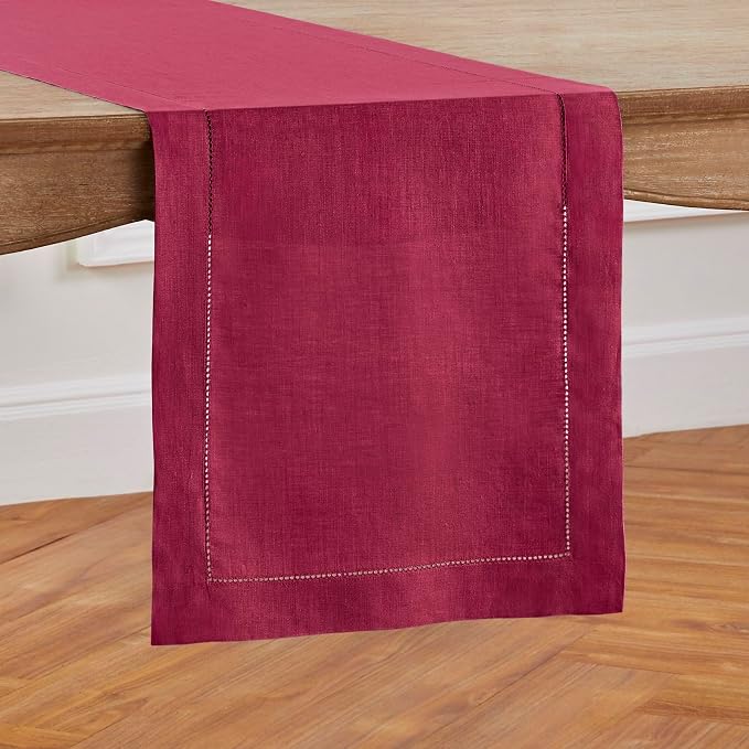 Solino Home 100% Pure Linen Dining Table Runner Beet Hemstitch, 14 x 144 in | - Image 2