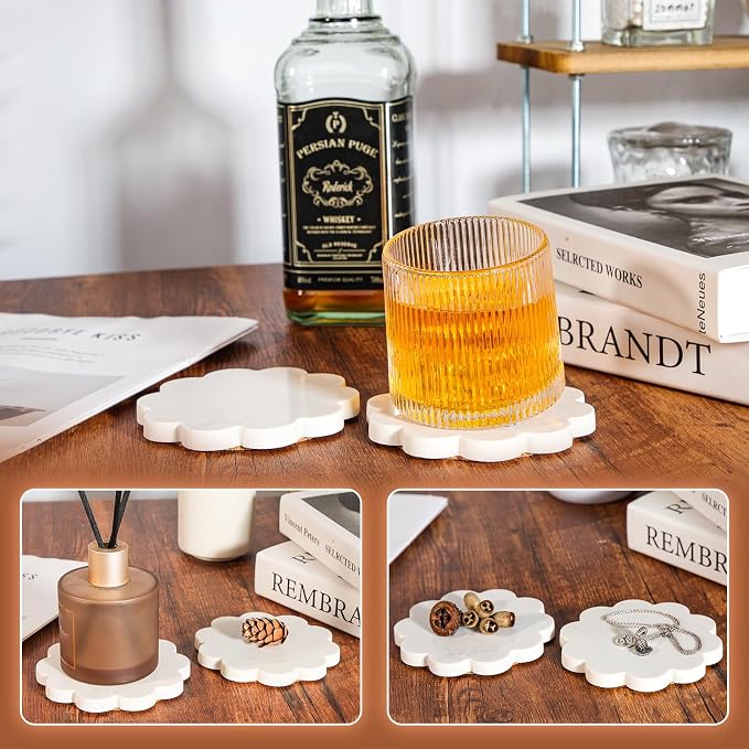 Flower Marble Coasters Set of 2, Stone Coasters - Image 2