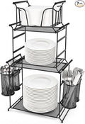 HULISEN 3-Tier Buffet Caddy, 7-Piece Paper Plate & Utensil Holder by HULISEN