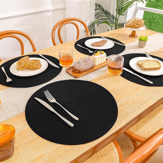 SHACOS Round Braided Placemats Set of 4 Heavy Cotton Polyester Washable Round - Image 2