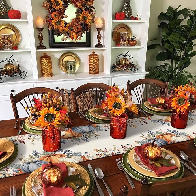 Fall Thanksgiving Table Runners 90 Inches Long, Cotton Linen Fabric Autumn - Image 3