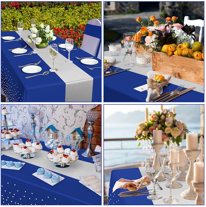 24 Pack Blue and Silver Tablecloth and Table Runner Party Decorations - Image 6