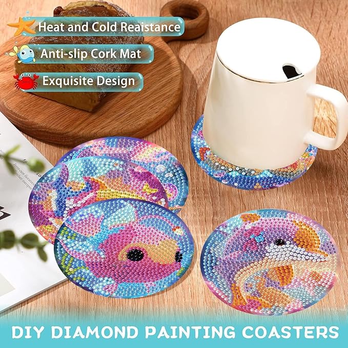 Ekuxom 8 PCS Ocean Animals Diamond Art Coasters Kits - Image 5