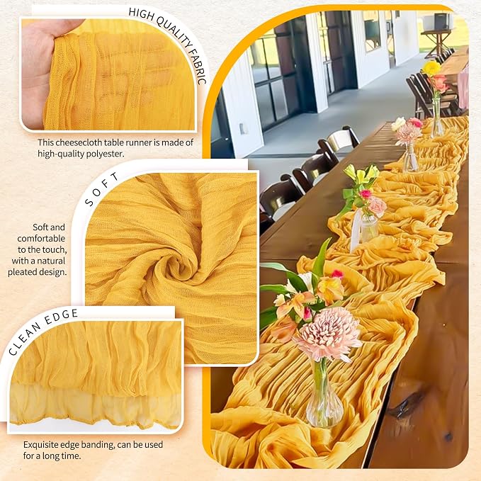 30 Pack Cheesecloth Table Runner 10FT Gold Table Runner Boho Gauze Cheese Cloth - Image 3