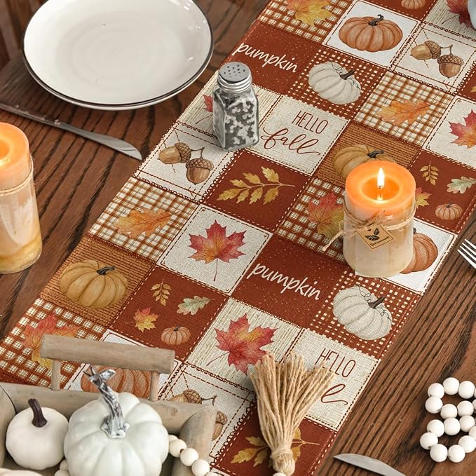 Artoid Mode 210 GSM Fall Table Runner 13x72 Inch Home Party Decor | Plaid - Image 7