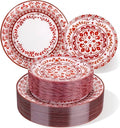 Red Plastic Plates, Floral Disposable Plates, 10.25" dinner & 7.5" dessert by Hioasis