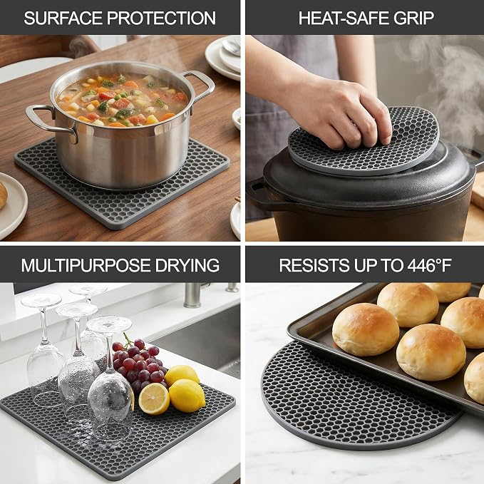 4 Pack Silicone Trivets for Hot Dishes | Heat-Resistant Non-Slip Hot Pads for - Image 8