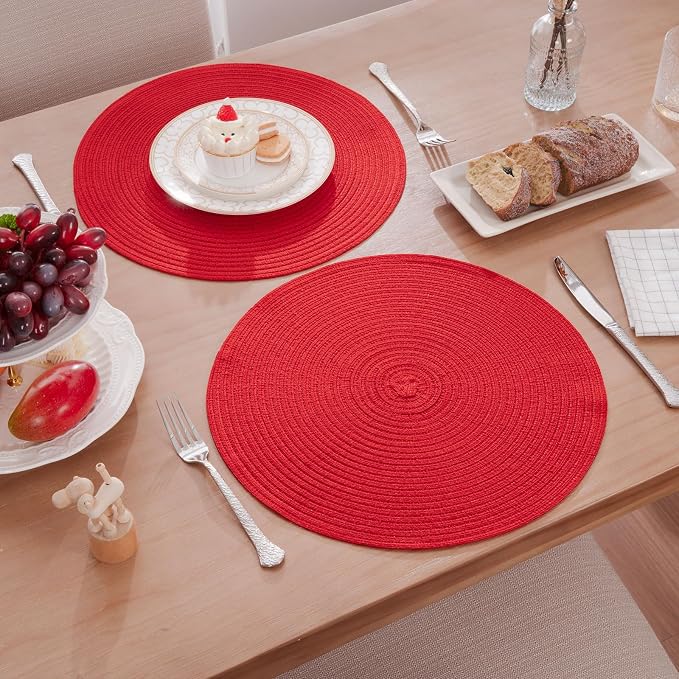 SHACOS 15 inch Round Placemats Set of 6 Braided Non Slip Washable Place Mats - Image 3