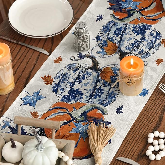 Artoid Mode 210 GSM Fall Table Runner 13x90 Inch Home Party Decor | Pumpkins - Image 4