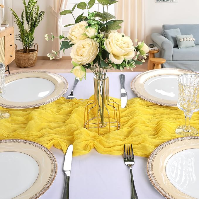 12 Pack 10Ft Lemon Yellow Cheesecloth Table Runner 23 x 120 Inch | Gauze Rustic - Image 4