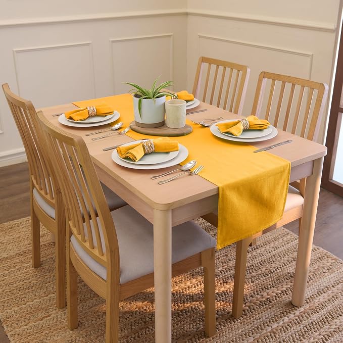 Encasa XO Table Runner 13"x72" Long | Cotton Canvas Fabric | Mango Solid Color - Image 2