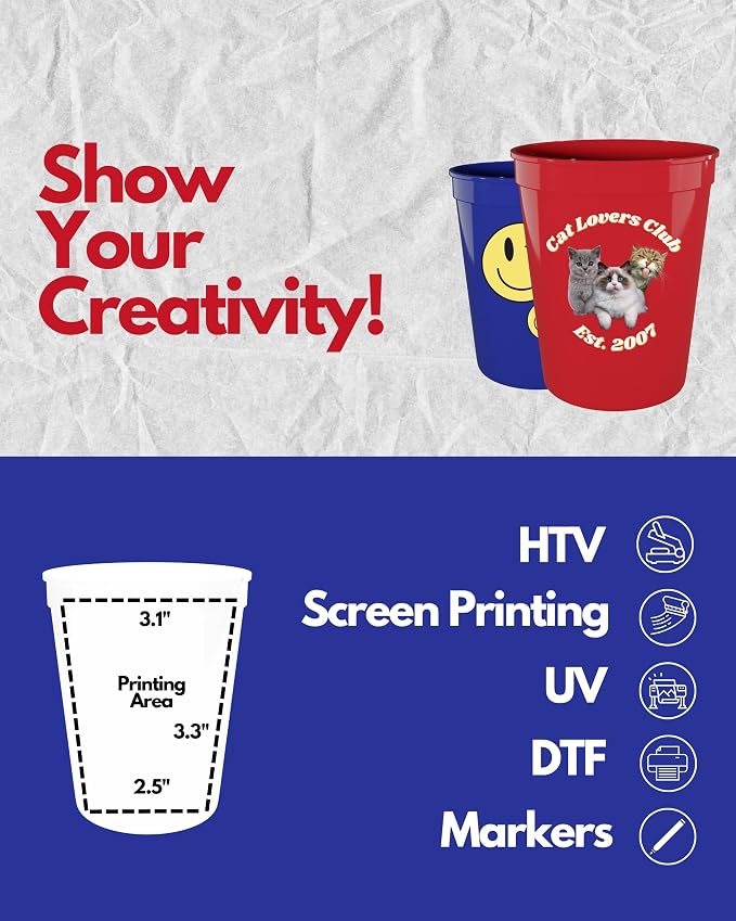 PartyPrints 10 Pack 16 oz Assorted Reusable Blank Plastic Cups, Stadium Cups - Image 4