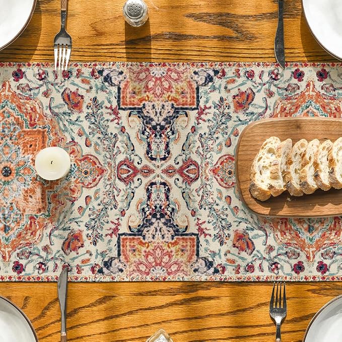Artoid Mode Boho Bohemia Style Orange Table Runner, Country Rustic Farmhouse - Image 3