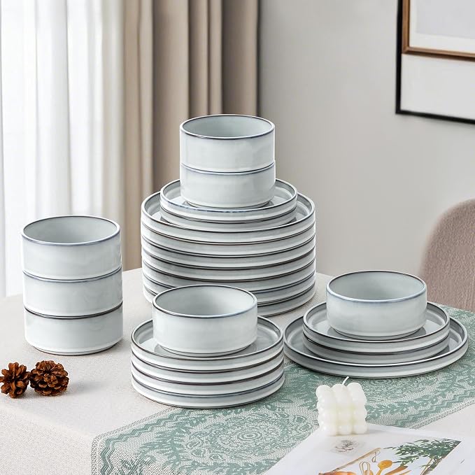 LIANYU Plates and Bowls Set for 8, 24 Piece Stoneware Dinnerware Sets | - Image 4