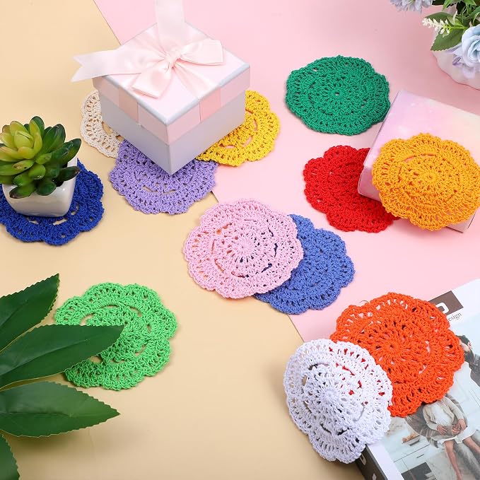 12 Pcs 4 Inch Crochet Lace Crochet Doilies Flower Shape Round Placemats - Image 5