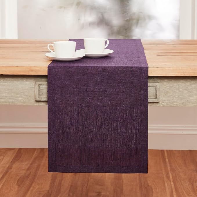 Solino Home 100% Pure Linen Table Runner Grape Long, Athena 14 x 156 in | Table - Image 2