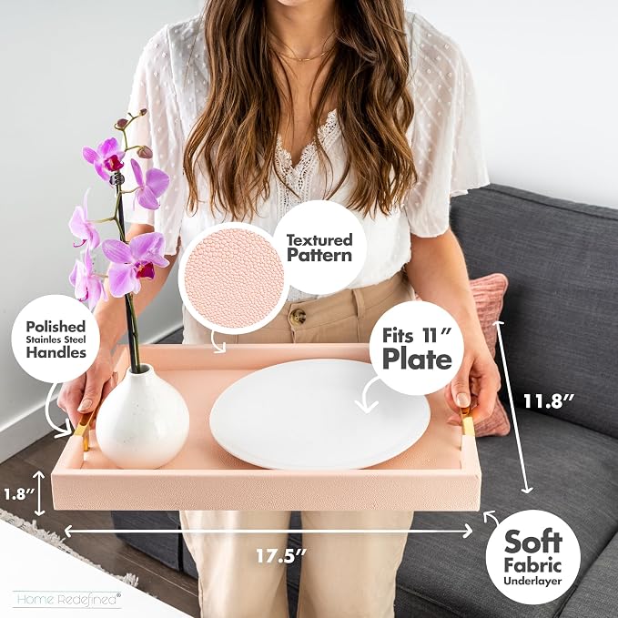 Home Redefined Modern Elegant 17.5"x12" Rectangle Baby Pink Tray Glossy - Image 3