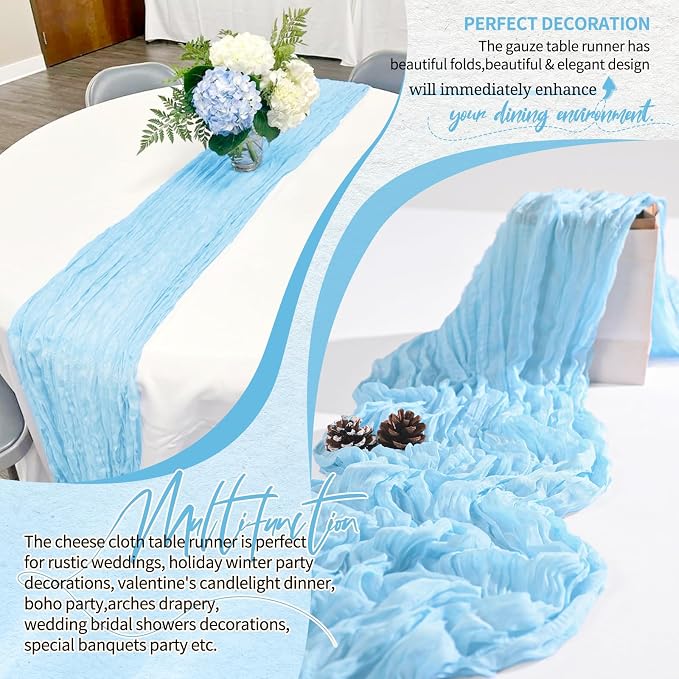 30 Pack Cheesecloth Table Runner 10FT Baby Blue Table Runner Light Blue Boho - Image 6