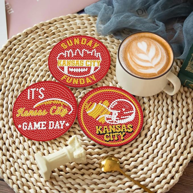 Bartogro 8 Pcs Diamond Painting Coaster Kits, DIY Football Diamond Art Coasters - Image 3
