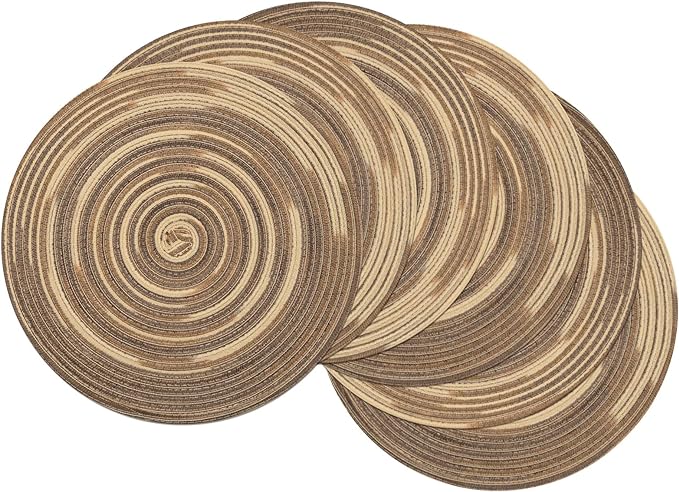 SHACOS Round Placemats Set of 6 Washable 15 inch Variegated Braided Round Place by SHACOS