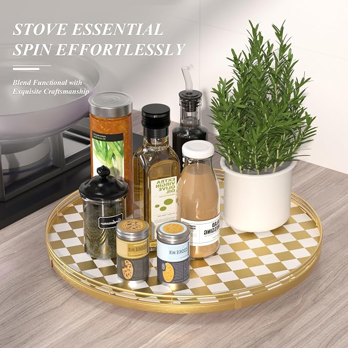 Gold and White Checkerboard Lazy Susan - Image 2
