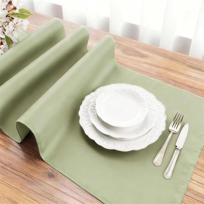 FOLINS&HOME Sage Green Waterproof Decorative Table Runner 48 Inches Long | - Image 3