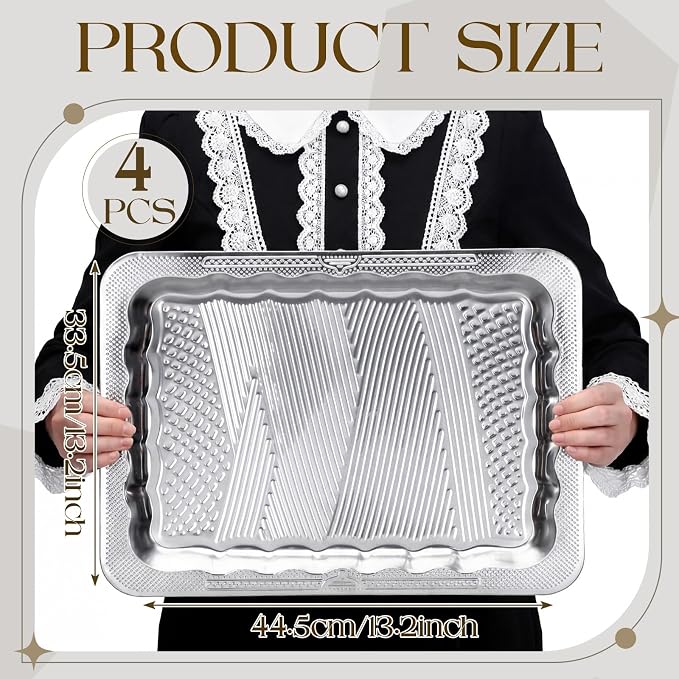 4 Pack 17.5" x 13.6" Large Silver Serving Trays - Image 2