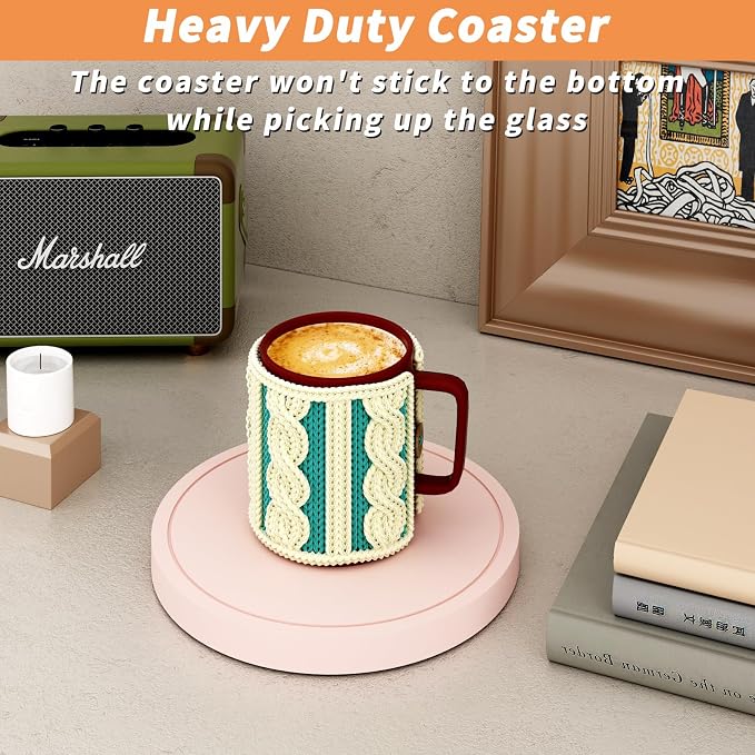 Azhou 6Pcs Drink Coaster with Holder, Non-Slip with Velvet Bottom, Thick Heavy - Image 4