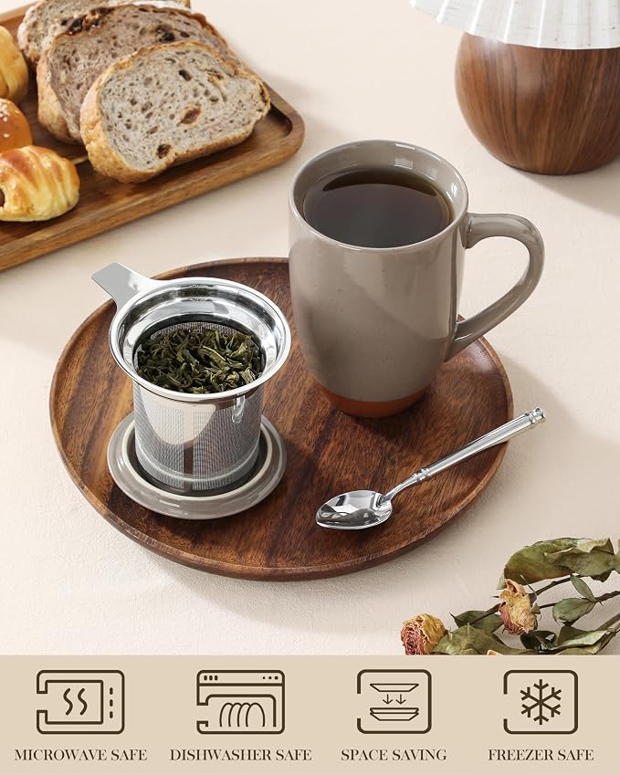 MALACASA Ceramic Tea Mug with Lid and Stainless Steel Infuser, 18 oz Large Tea - Image 4