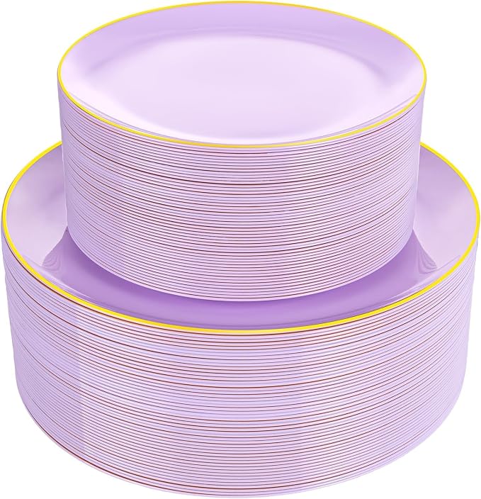 PULOTE 100PCS Purple Plastic Plates Disposable by PULOTEpartywareWesupplyproductsandyouenjoylife