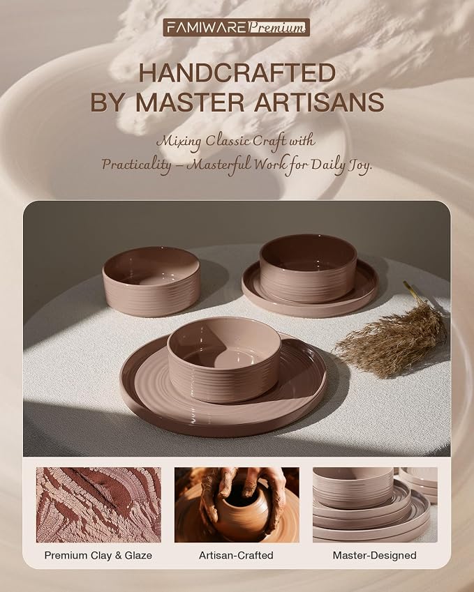 Stoneware Dinnerware Sets for 8, Plates and Bowls, Chip & Scratch Resistant - Image 6