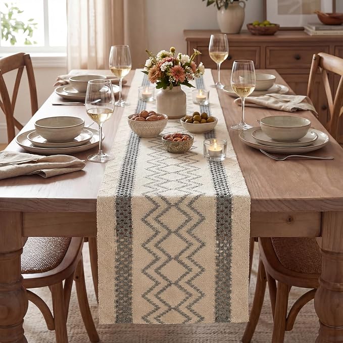 Artoid Mode Dark Grey Stripe Diamond Woven Table Runner 12x90 Inch | Holiday - Image 2