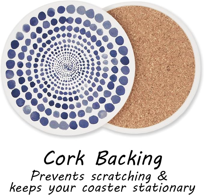 AD Set of 6 Coasters for Drinks Absorbing Round Ceramic Stone Coaster - Image 5