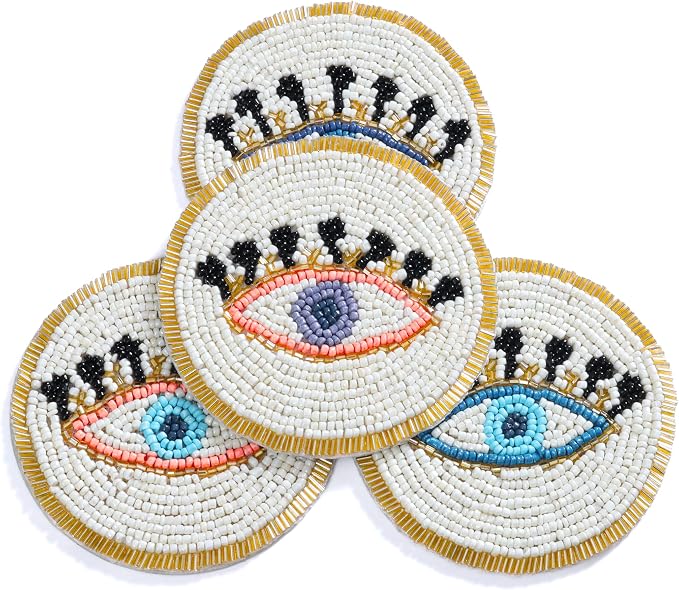 Beaded Coasters Set of 4, Absorbent Table Décor by byHomeDecorativeProduct