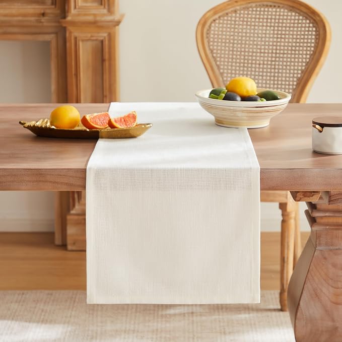 Rustic Cotton Linen Table Runner, 13x36 Inches Off White | Farmhouse Style - Image 4