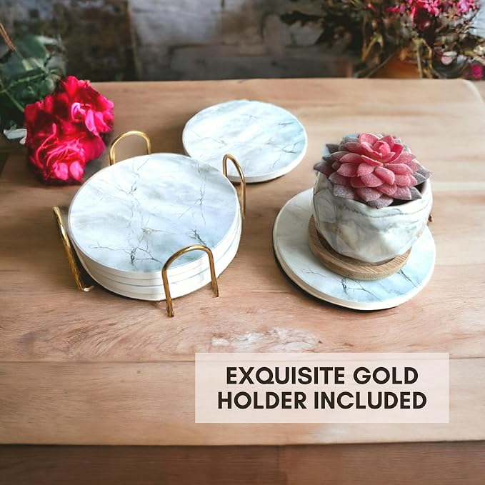 Ceramic Marble Coasters Set of 6, Absorbent Drink Coasters - Image 6