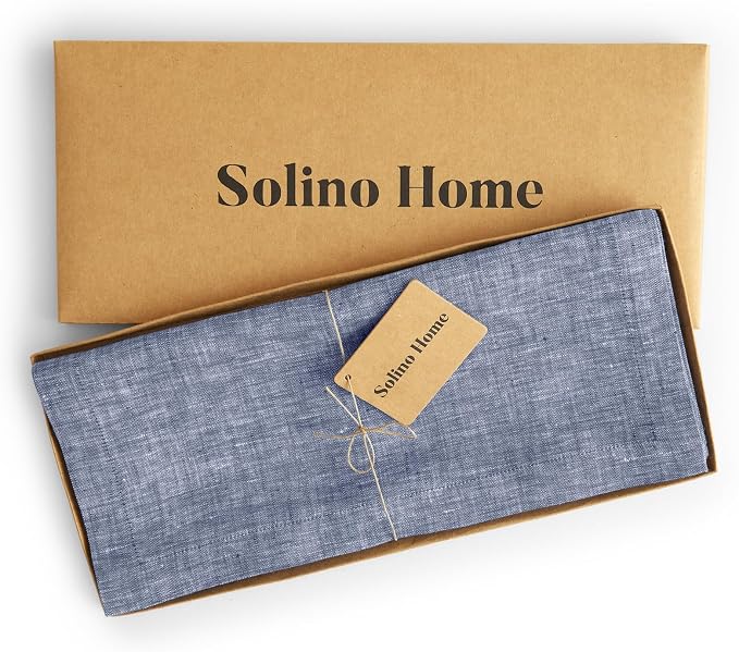Solino Home 100% Pure Linen Table Runner Indigo Long, Athena 14 x 132 in | - Image 5