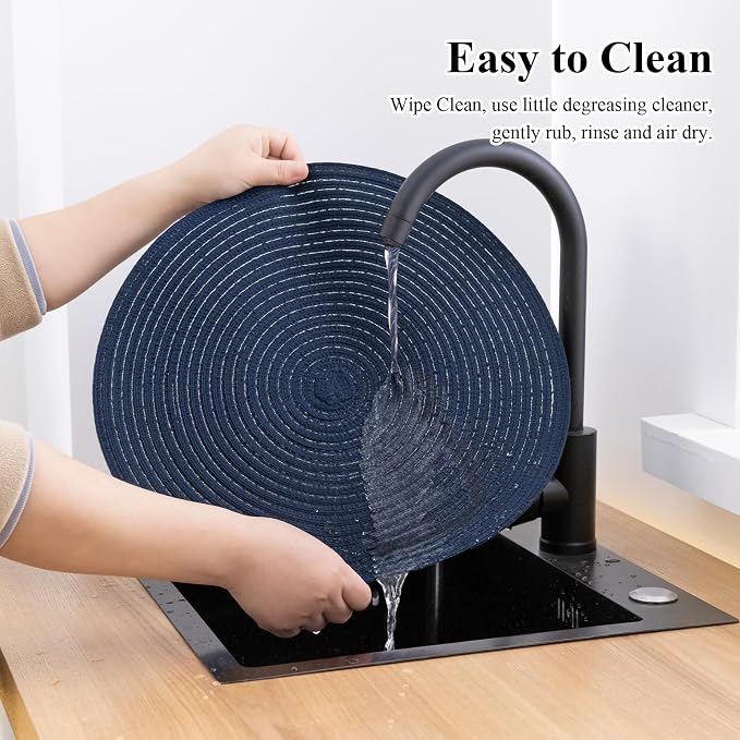 SHACOS Round Placemats Set of 4 Washable 15 inch Round Table Mats Cotton - Image 8