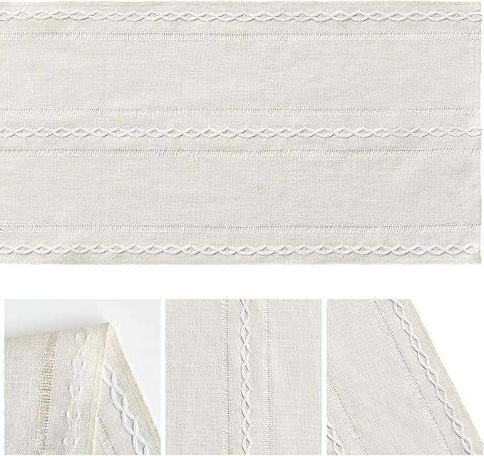 Artoid Mode Beige Rustic Cotton Linen Table Runner, Seasonal Embroidered Hollow - Image 6
