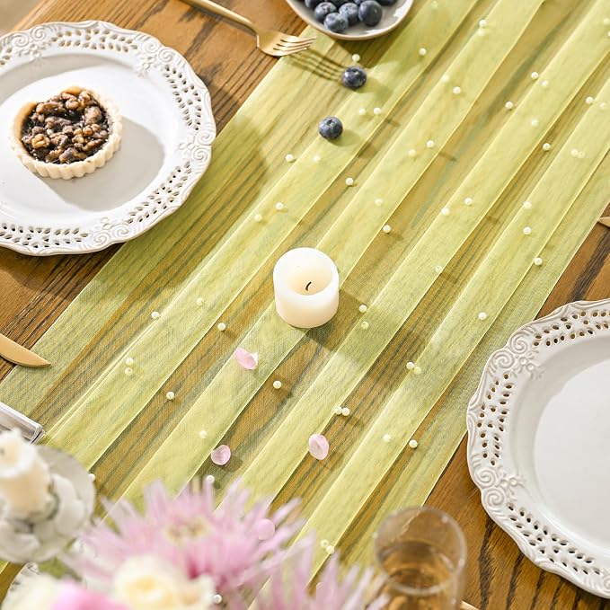 Artoid Mode Pearl Yellow Gauze Table Runner 59x120 Inch, Seasonal Sheer Kitchen - Image 2
