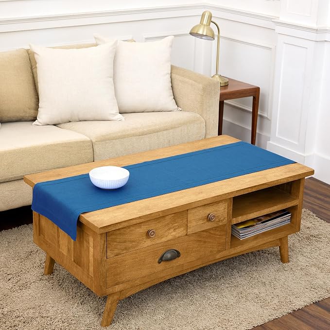 Solino Home 100% Pure Linen Table Runner Indigo Blue Hemstitch, 14 x 60 in | by SolinoHome