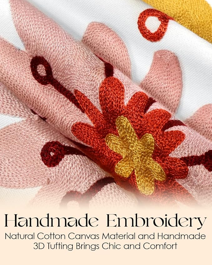 Canvas Embroidered Narrow 13"x 108" Table Runner, Colorful Flower | Exquisite - Image 2