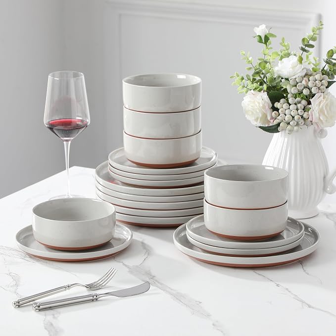 MALACASA Plates and Bowls Sets, 18 Pieces Modern Ceramic Dinnerware Set - Image 7