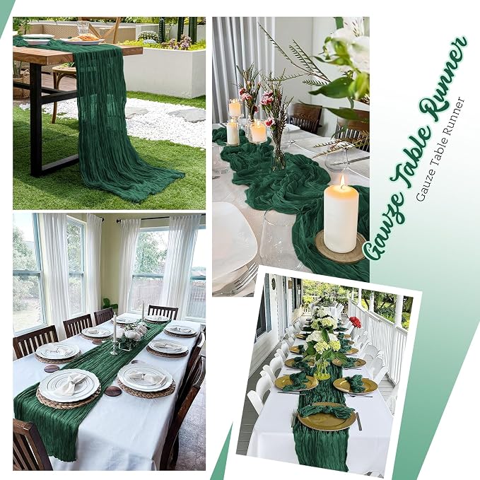 8 Pack Emerald Green Cheesecloth Table Runners 20x120 Inch Gauze Table Runner - Image 5