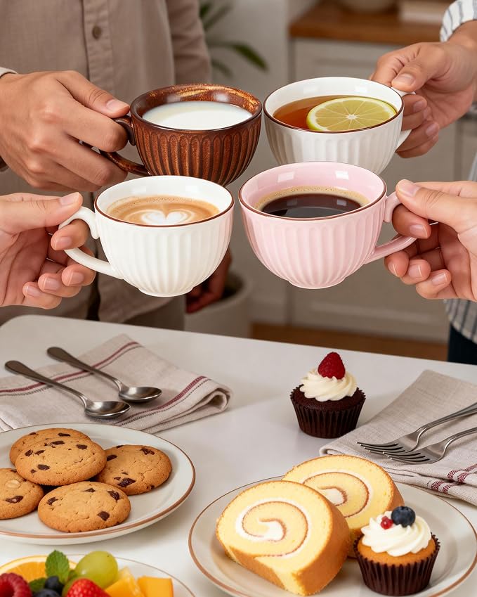Ceramic Coffee Cup and Saucer Set, 11 oz Latte Cappuccino Cup - Image 5