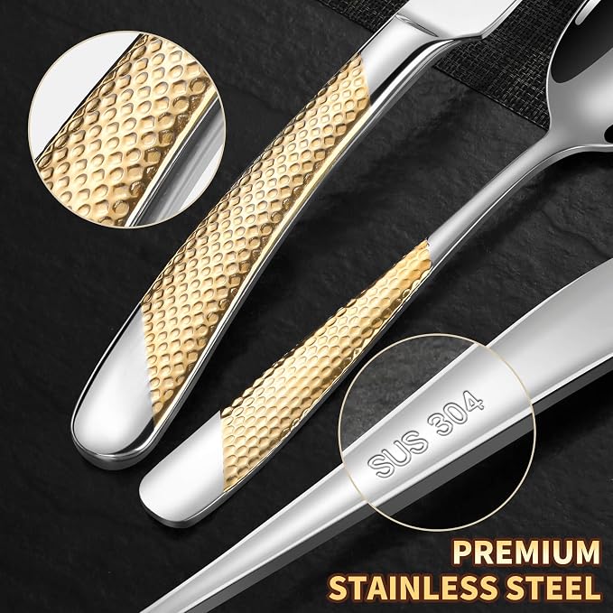 40-Piece Hammered Silver Gold Silverware Set - Image 6