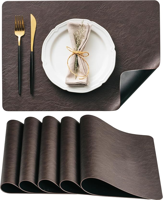 Placemats Set of 6, DOLOPL Reversible Dual-Color Faux Leather Place Mats by DOLOPLOfficial