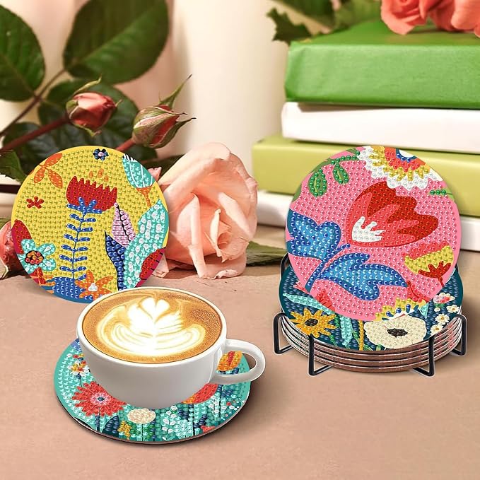 Benjenes 8PCS Flowers Diamond Art Coasters Kit - Image 4